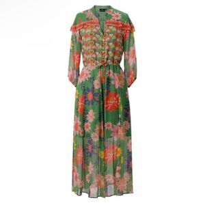 Nwt Anthropologie Emily Lovelock Jennifer Dress Long Sleeve Maxi in Green